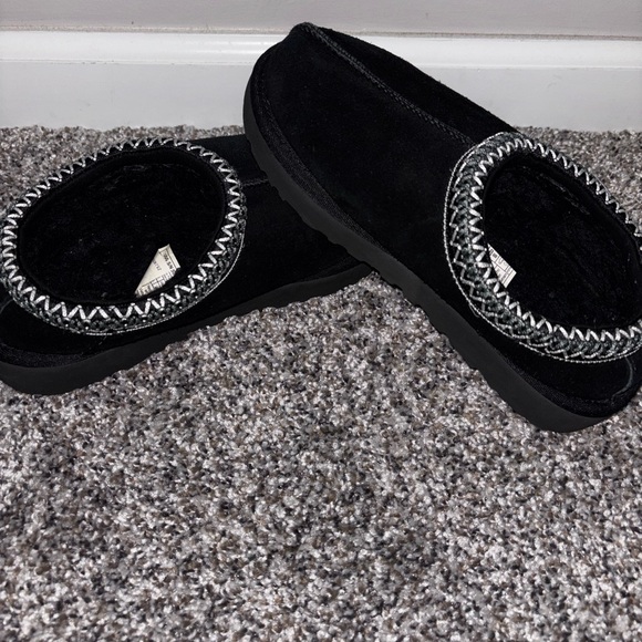 Black Suede Slippers with Embroidered Trim - Picture 1 of 5
